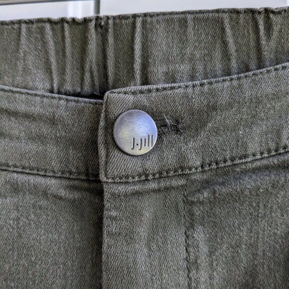 J.Jill Mid Rise Slim Cropped Stretch Jeans Women 8 Petite Khaki Green Raw Hem - Picture 6 of 11
